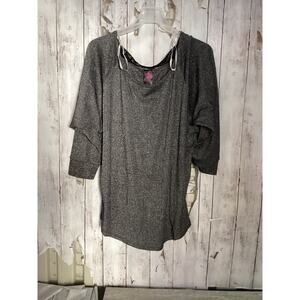 Jet John Eshaya Silver Metallic Sparkle Knit Lace Trim Tunic Sweater Top Size 1